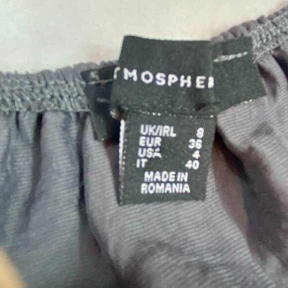 Atmosphere Off-Shoulder Gray Long Sleeve Ruffle Blouse Top, Size 4 - Picture 9 of 12